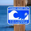 tsunami hazard zone sign posted at beach